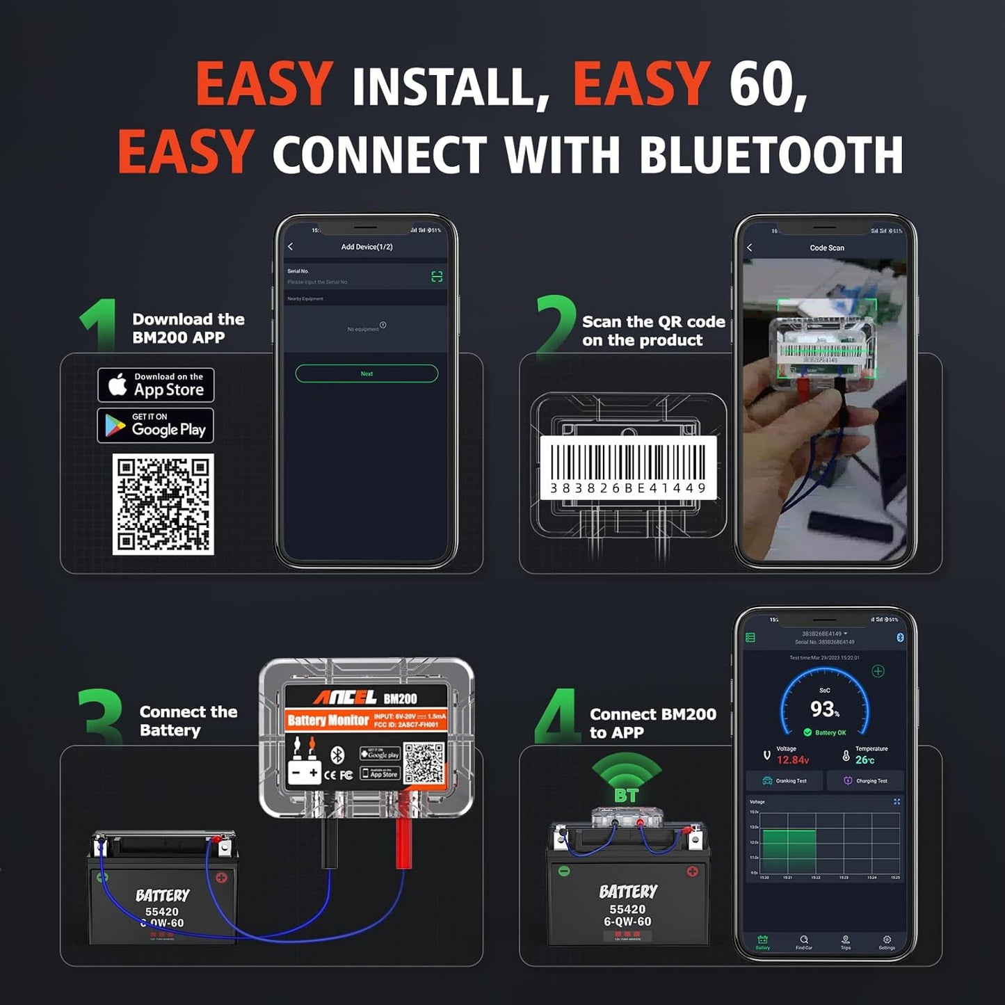 Tester Bluetooth za Praćenje Auto Baterije Ancel BM200
