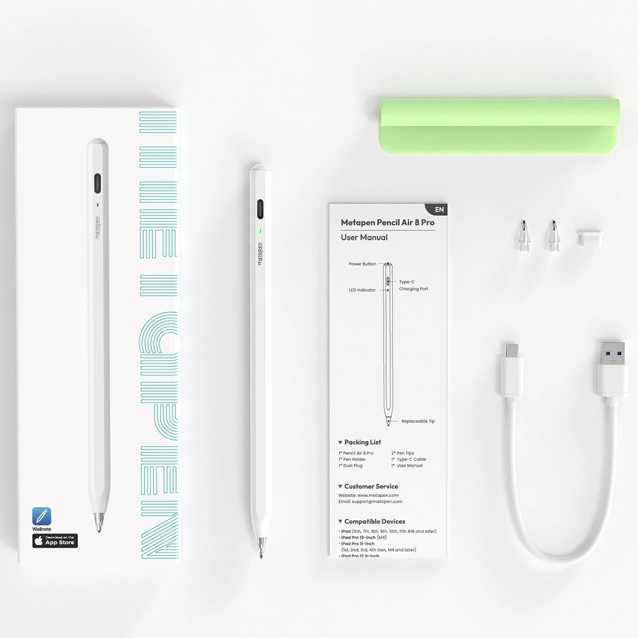 Touch Pen Metapen Air8 Pro za Apple iPad, Aktivna Verzija, Bela ME-APP172