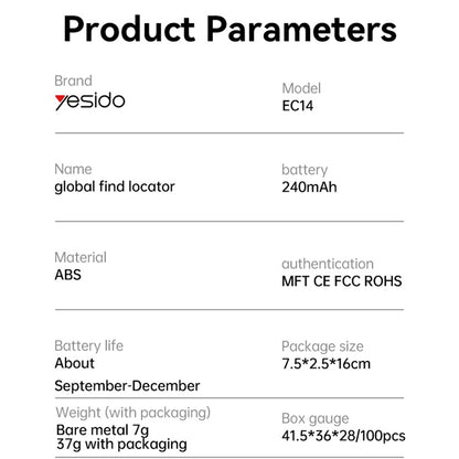 Yesido SmartTag EC14 za iOS seriju, Beli